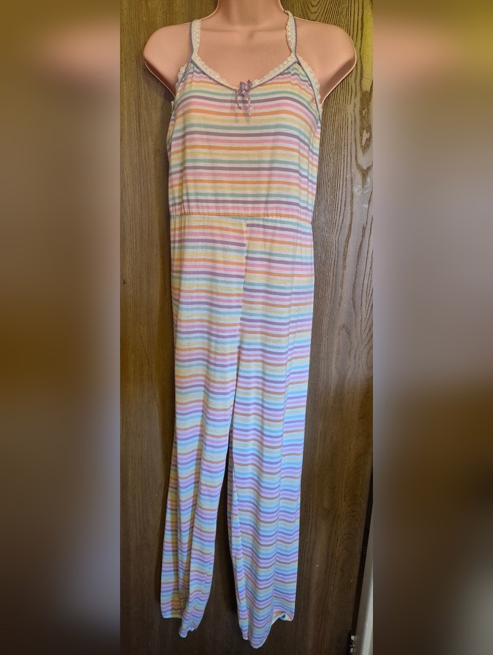 Vintage Nan Flower Stripe Lace Lingerie Jumpsuit  Large Coquette Summer
